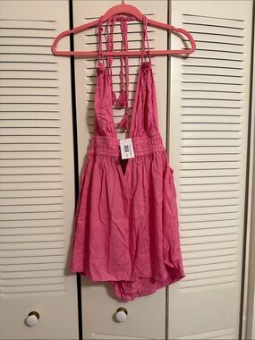 Pink Halter Romper with Tassel Ties
